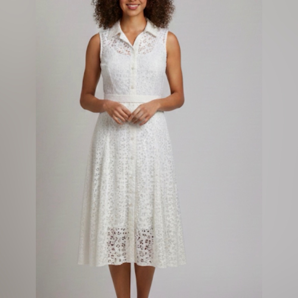 Nicolle Miller White Sleeveless Lace Dress Classy Sz‎ 10 Neutral Boho Angelcore